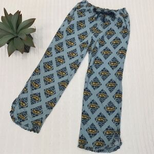 Aerie Soft Blue Gold Bold Floral Print Lounge Pants Pajama Bottoms Small